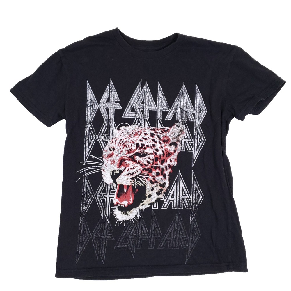 Def Leppard Band Tee XS Black Leopard Graphic Shirt Rock Tour Y2K Grunge 2021